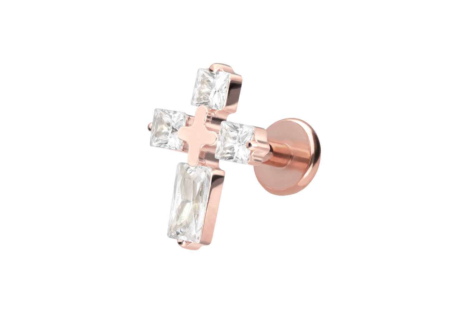 Titan Labret Piercing mit Push Fit KRISTALLKREUZ